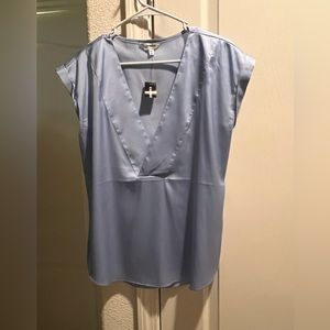 Baby Blue Express Satin Deep V neck blouse.